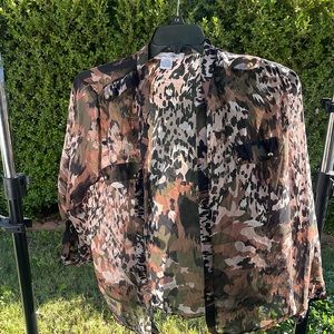 Sheer animal print button up blouse